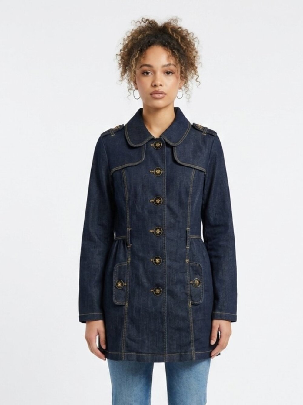 Vintage Baccini Coat Denim Y2K Trench Casual M